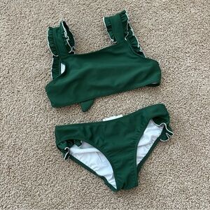 Girls Minnow Green Ruffle Strap Two-Piece Bikini Set
